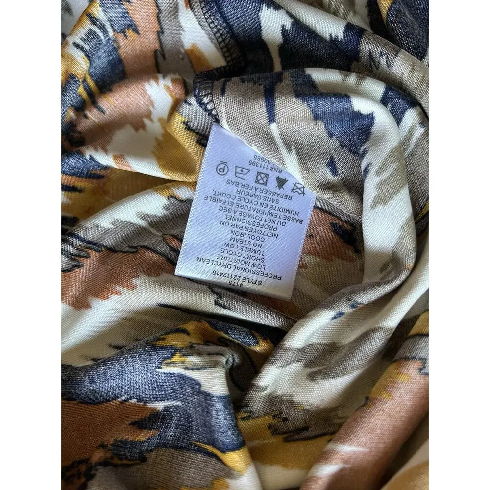 Tory Burch 100% Silk Ikat Print Midi Dress Women M Cowl Neck Tie Waist